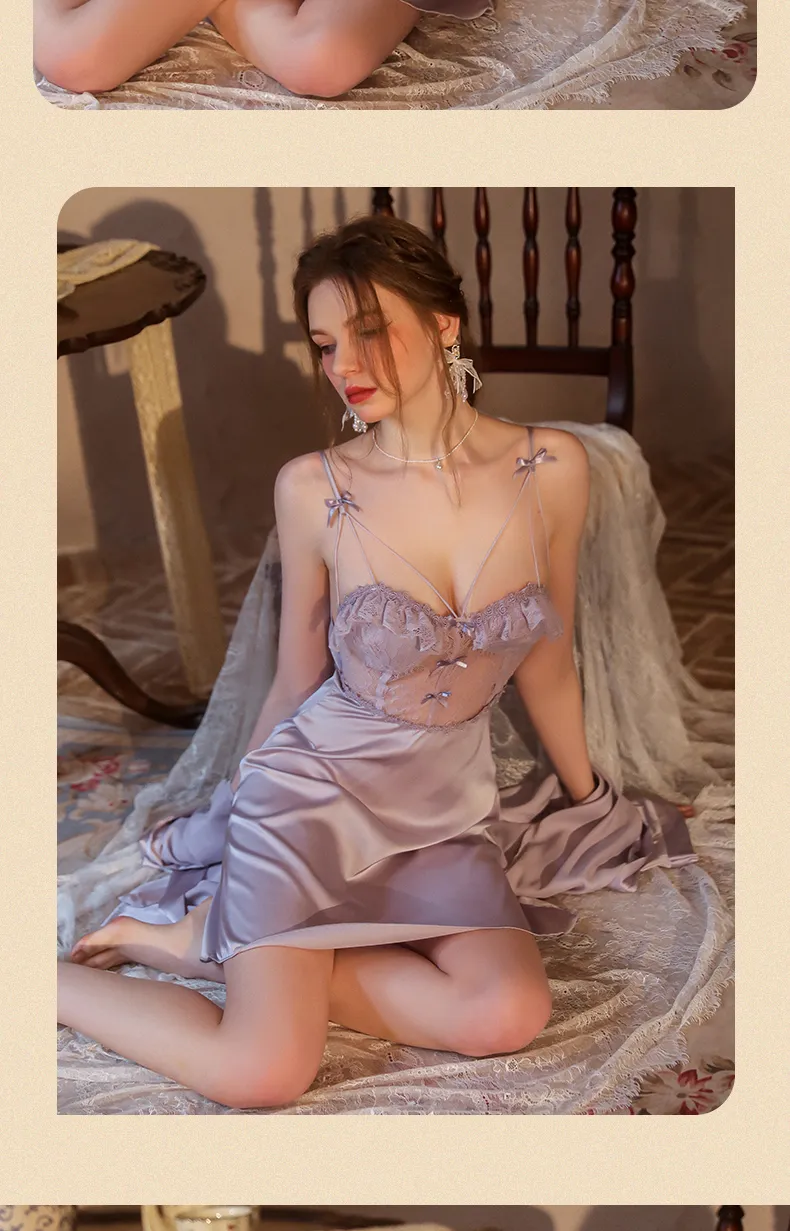 2025 Women's Two-Piece Sexy Sleepwear Set, Summer Camisole Nightgown with Padding and Western-Style Robe, Live-Stream Hot Item · Wholesale · OEM · Worldwide Shipping - Detail 6