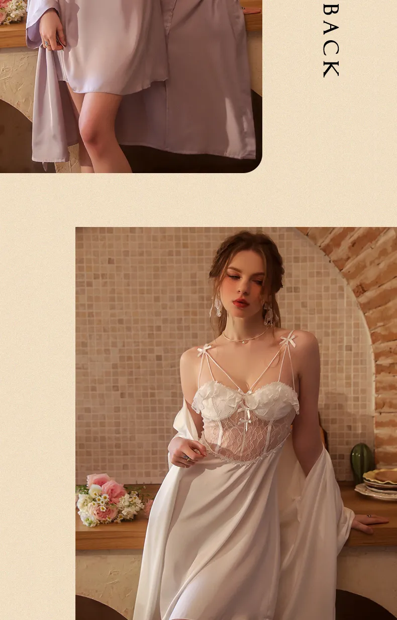 2025 Women's Two-Piece Sexy Sleepwear Set, Summer Camisole Nightgown with Padding and Western-Style Robe, Live-Stream Hot Item · Wholesale · OEM · Worldwide Shipping - Detail 14