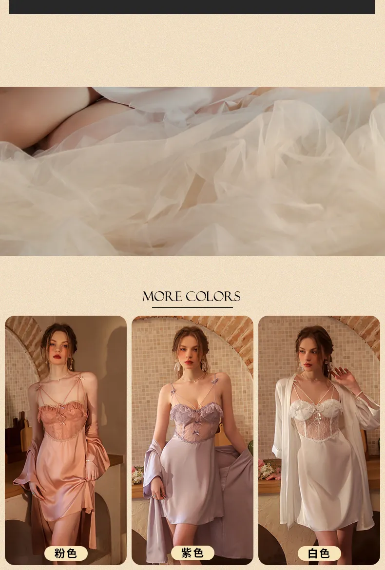 2025 Women's Two-Piece Sexy Sleepwear Set, Summer Camisole Nightgown with Padding and Western-Style Robe, Live-Stream Hot Item · Wholesale · OEM · Worldwide Shipping - Detail 3