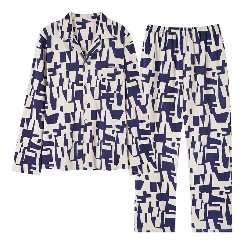Piyama Pria Katun Murni Musim Semi/Gugur Terbaru, Model Kardigan, Potongan Longgar, Ukuran Besar L-4XL · Grosir · OEM · Pengiriman Global - View 4