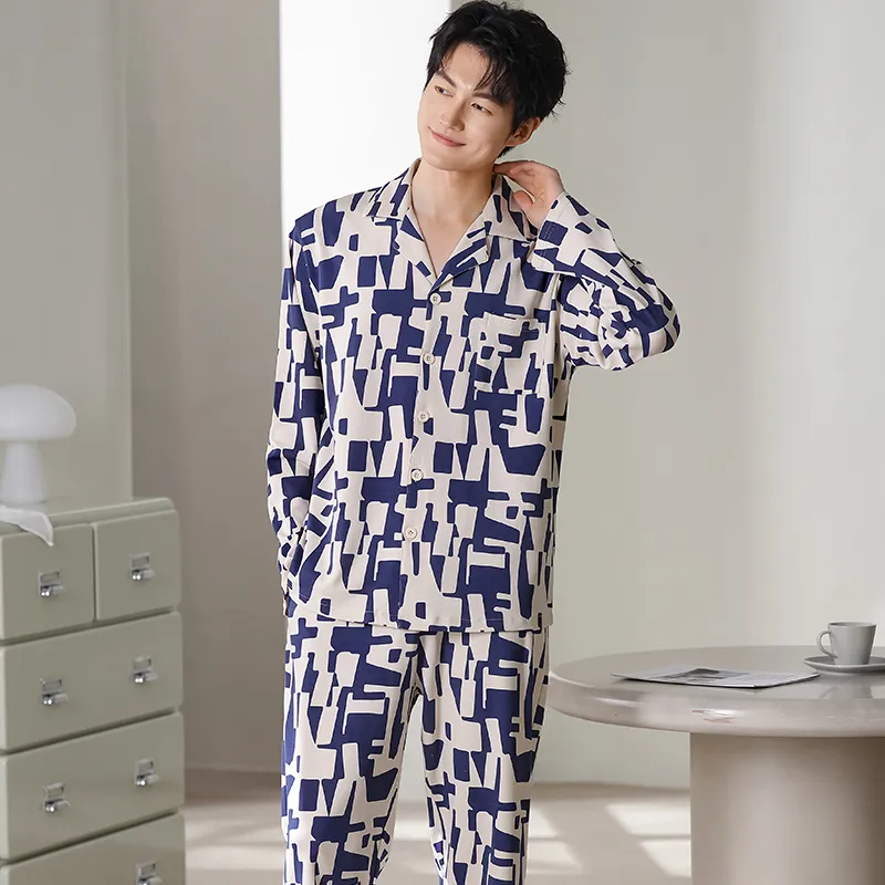 New Spring/Autumn Pure Cotton Men's Pajama, Cardigan Style, Loose Plus Size Loungewear, Sizes L-4XL · Wholesale · OEM · Worldwide Shipping