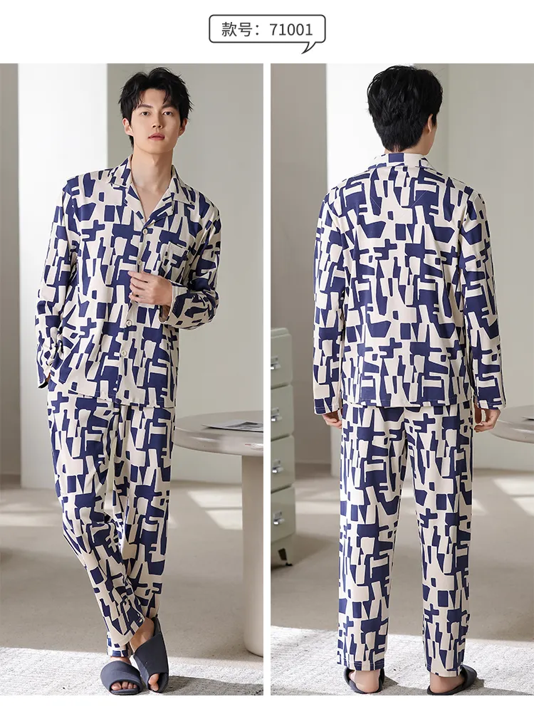 Piyama Pria Katun Murni Musim Semi/Gugur Terbaru, Model Kardigan, Potongan Longgar, Ukuran Besar L-4XL · Grosir · OEM · Pengiriman Global - Detail 20
