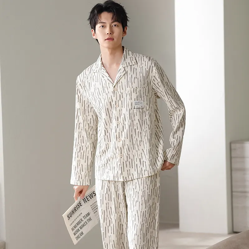 New Spring/Autumn Pure Cotton Men's Pajama, Cardigan Style, Loose Plus Size Loungewear, Sizes L-4XL · Wholesale · OEM · Worldwide Shipping