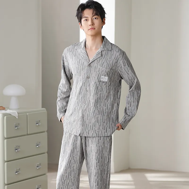 New Spring/Autumn Pure Cotton Men's Pajama, Cardigan Style, Loose Plus Size Loungewear, Sizes L-4XL · Wholesale · OEM · Worldwide Shipping