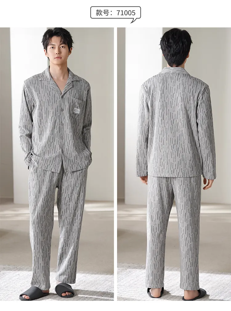 Piyama Pria Katun Murni Musim Semi/Gugur Terbaru, Model Kardigan, Potongan Longgar, Ukuran Besar L-4XL · Grosir · OEM · Pengiriman Global - Detail 20