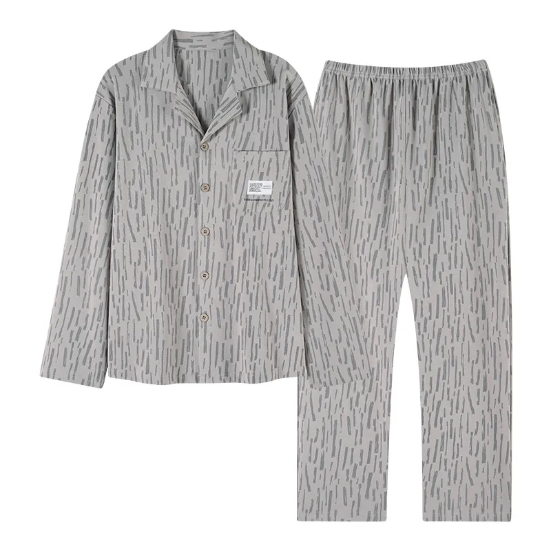 Piyama Pria Katun Murni Musim Semi/Gugur Terbaru, Model Kardigan, Potongan Longgar, Ukuran Besar L-4XL · Grosir · OEM · Pengiriman Global - View 4