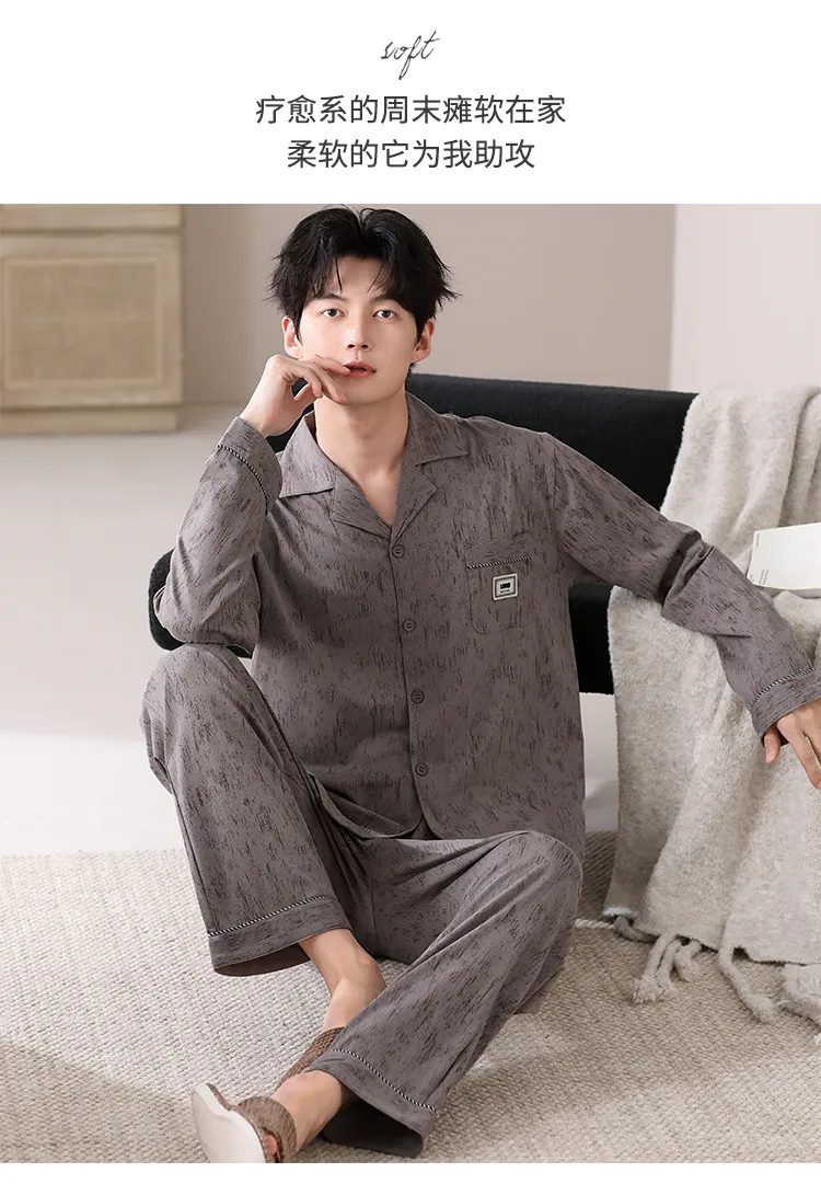 Nouveau pyjama homme en pur coton printemps/automne, cardigan, coupe ample, grandes tailles L-4XL · Grossiste · OEM · Mondial - Detail 23