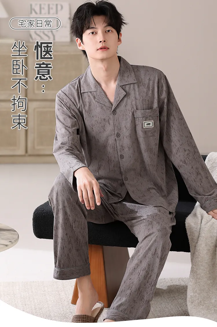Nouveau pyjama homme en pur coton printemps/automne, cardigan, coupe ample, grandes tailles L-4XL · Grossiste · OEM · Mondial - Detail 6
