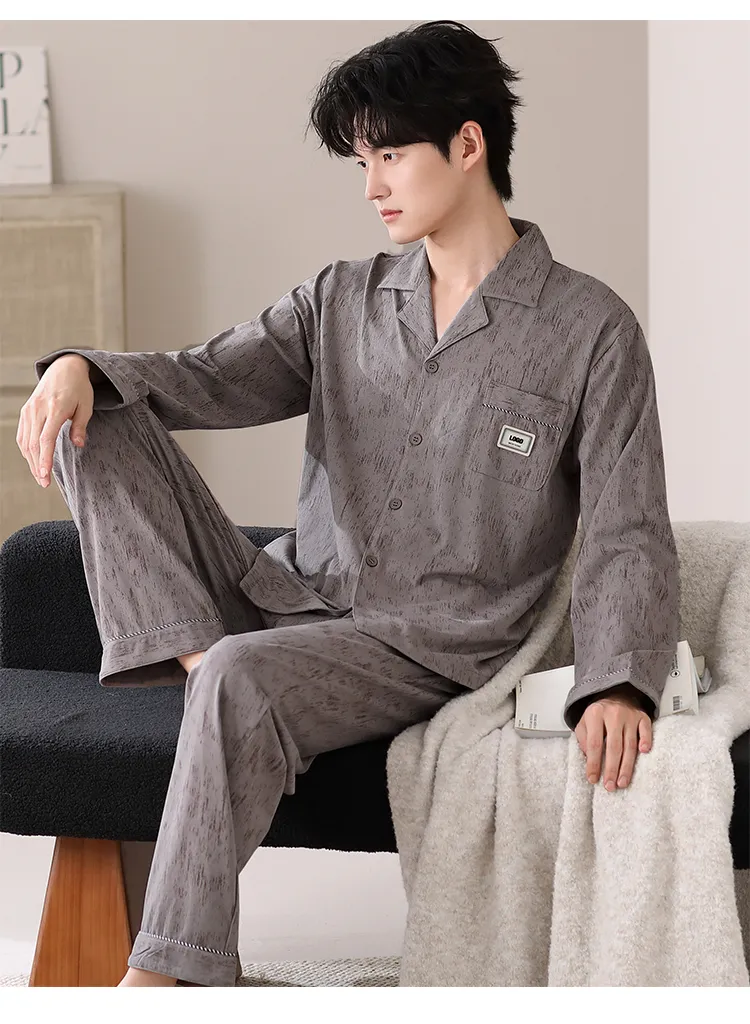 Nouveau pyjama homme en pur coton printemps/automne, cardigan, coupe ample, grandes tailles L-4XL · Grossiste · OEM · Mondial - Detail 26