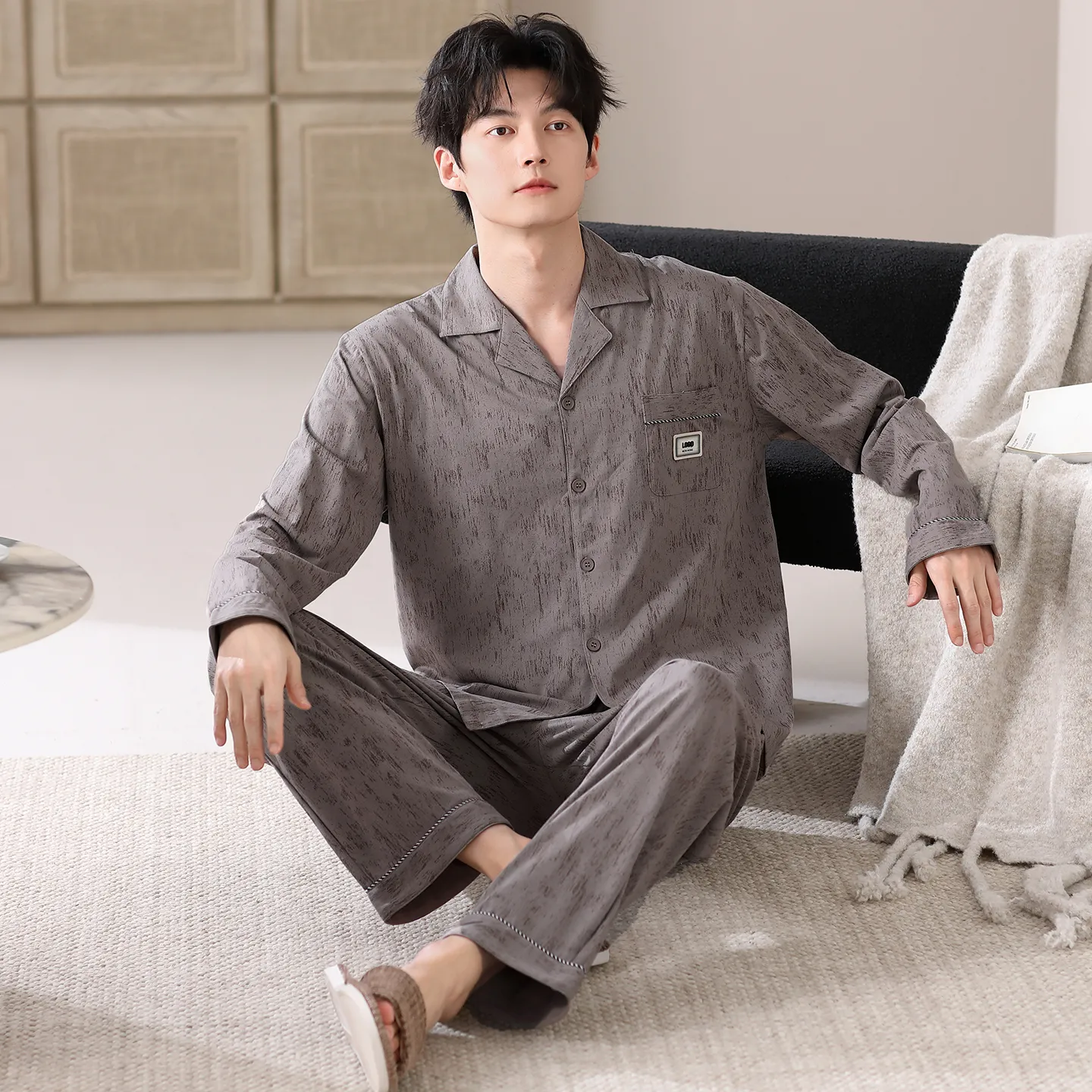 New Spring/Autumn Pure Cotton Men's Pajama, Cardigan Style, Loose Plus Size Loungewear, Sizes L-4XL · Wholesale · OEM · Worldwide Shipping