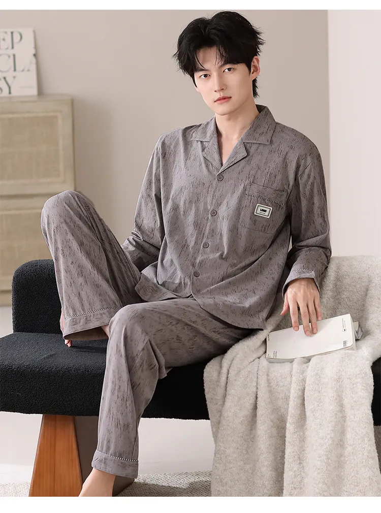 Nouveau pyjama homme en pur coton printemps/automne, cardigan, coupe ample, grandes tailles L-4XL · Grossiste · OEM · Mondial - Detail 22