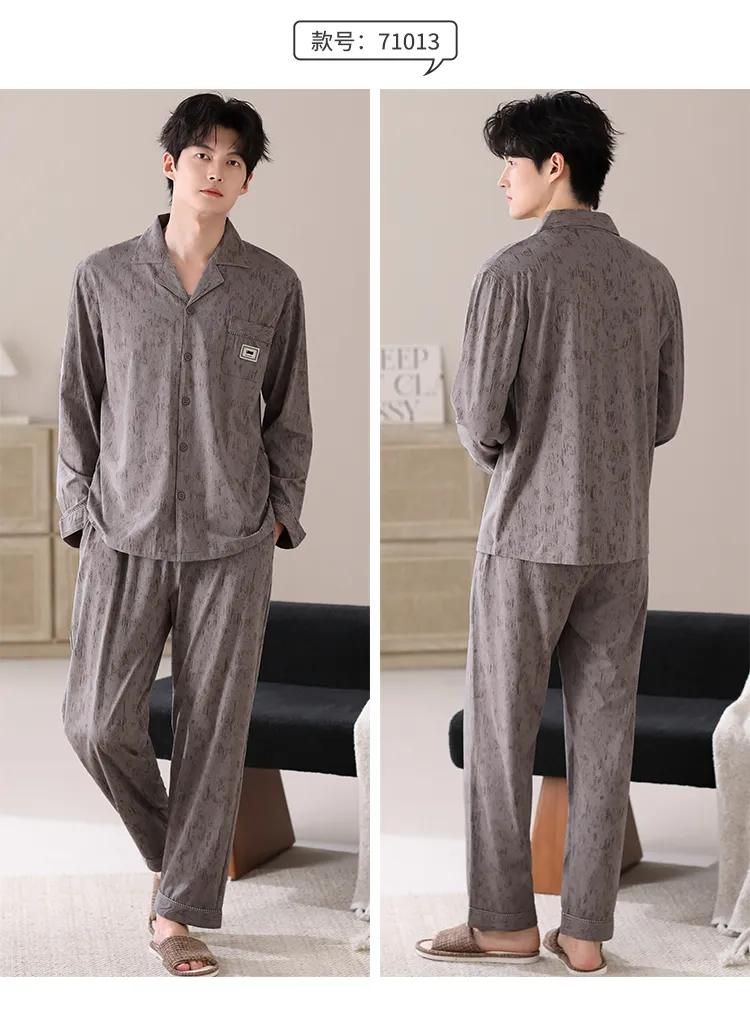 Nouveau pyjama homme en pur coton printemps/automne, cardigan, coupe ample, grandes tailles L-4XL · Grossiste · OEM · Mondial - Detail 24