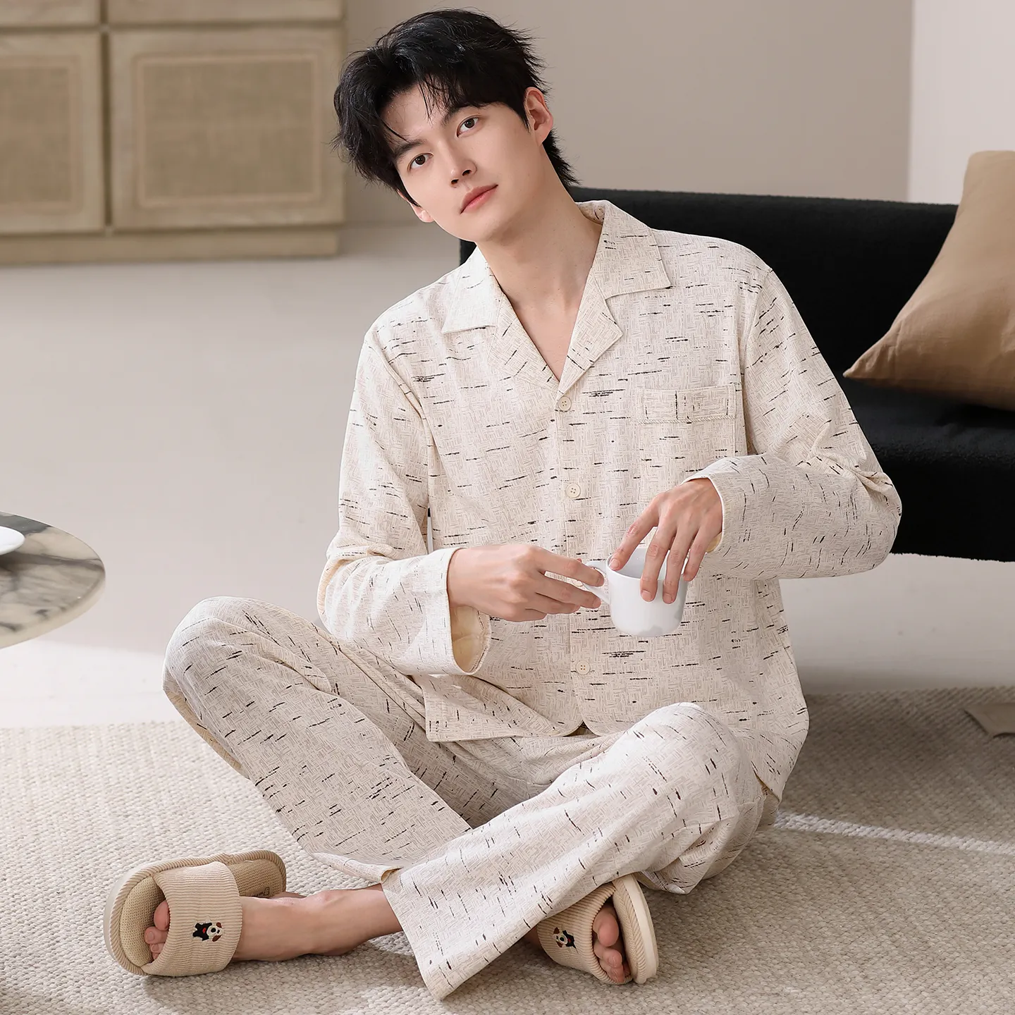 New Spring/Autumn Pure Cotton Men's Pajama, Cardigan Style, Loose Plus Size Loungewear, Sizes L-4XL · Wholesale · OEM · Worldwide Shipping