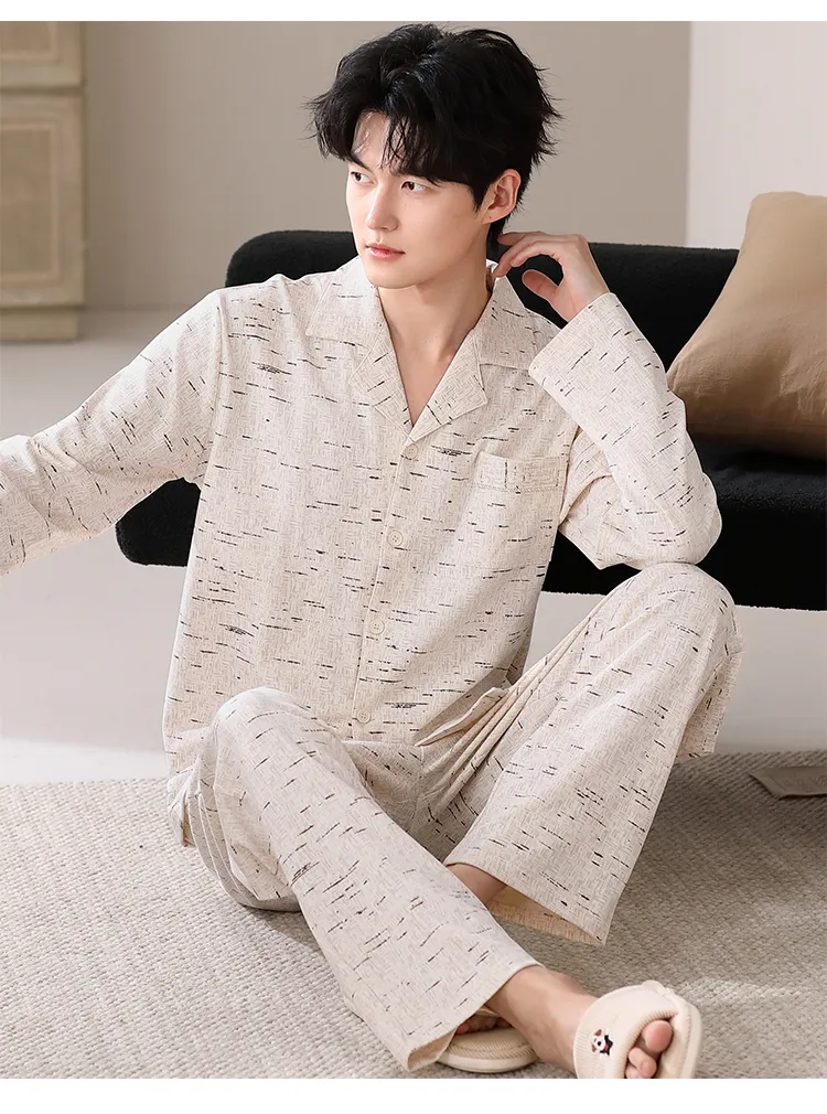 봄·가을 신상 순면 남성 파자마, 가디건형, 루즈핏 빅사이즈 홈웨어 L-4XL · 도매 · OEM · 전 세계 배송 - Detail 22