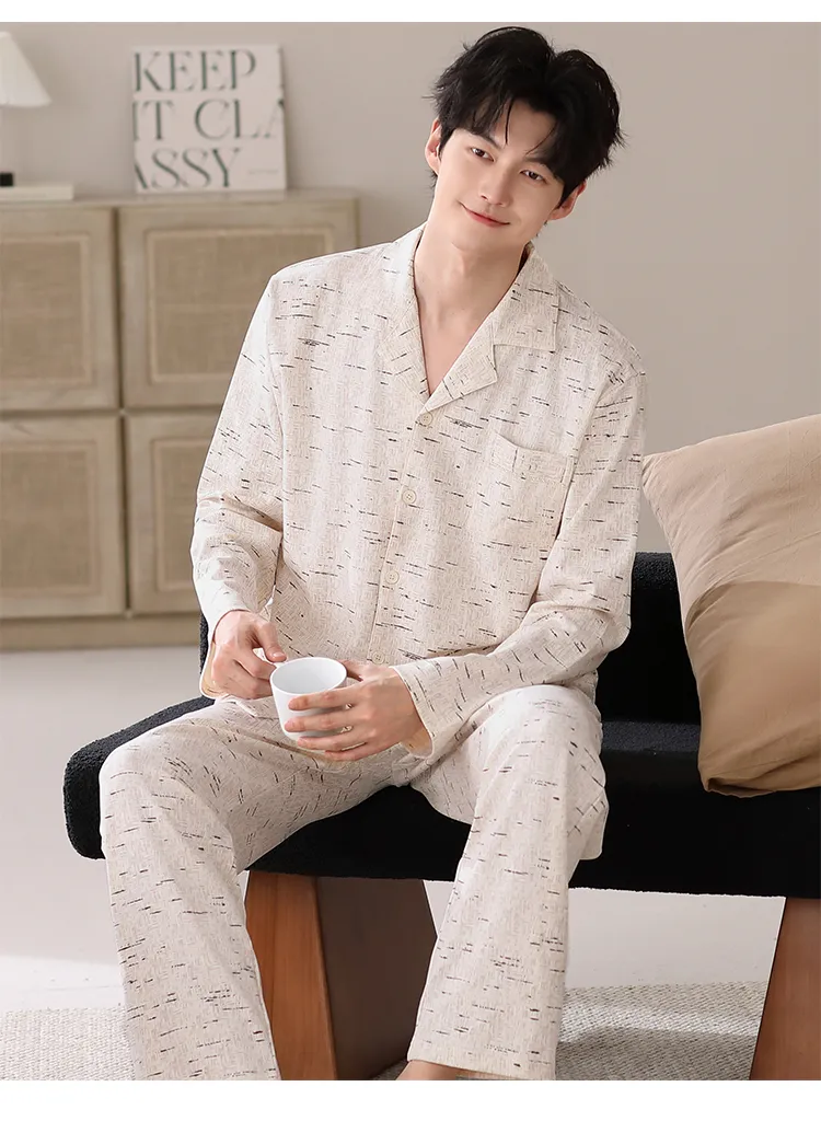 봄·가을 신상 순면 남성 파자마, 가디건형, 루즈핏 빅사이즈 홈웨어 L-4XL · 도매 · OEM · 전 세계 배송 - Detail 26