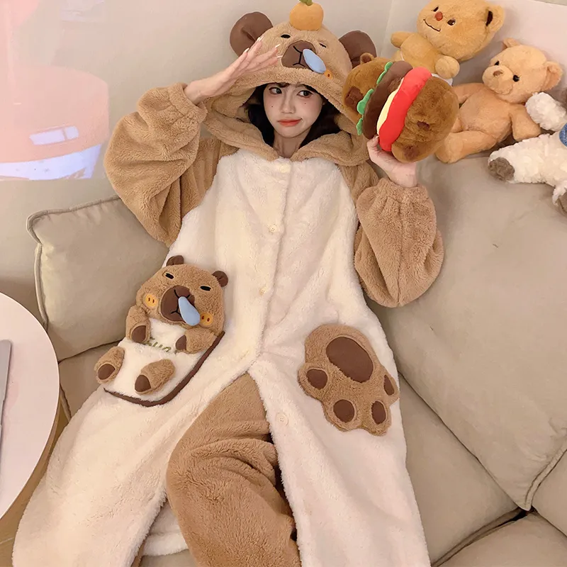 2026 Autumn/Winter Women's New Maternity/Nursing Loungewear Cute Thickened Warm Long Robe Long Plush Homewear Set · Wholesale · OEM · Worldwide Shipping - View 4