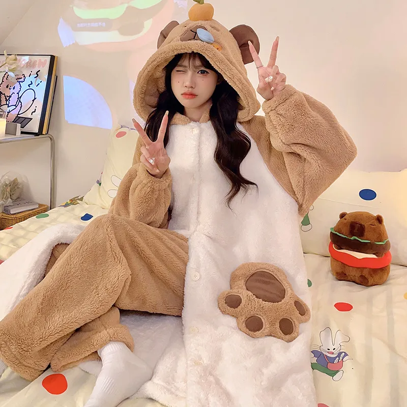 2026 Autumn/Winter Women's New Maternity/Nursing Loungewear Cute Thickened Warm Long Robe Long Plush Homewear Set · Wholesale · OEM · Worldwide Shipping - View 2