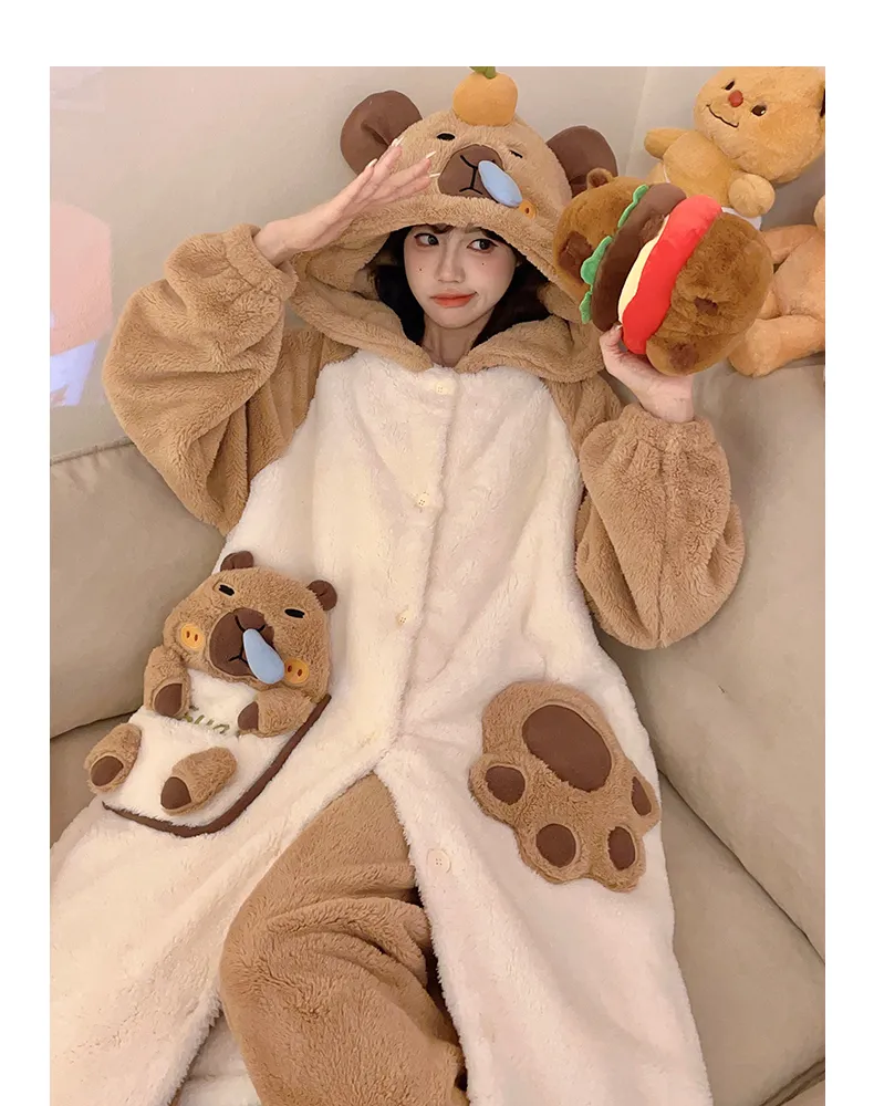 2026 Autumn/Winter Women's New Maternity/Nursing Loungewear Cute Thickened Warm Long Robe Long Plush Homewear Set · Wholesale · OEM · Worldwide Shipping - Detail 10