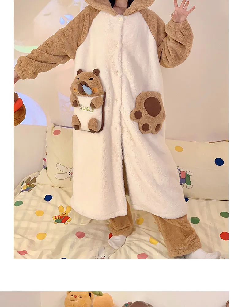 2026 Autumn/Winter Women's New Maternity/Nursing Loungewear Cute Thickened Warm Long Robe Long Plush Homewear Set · Wholesale · OEM · Worldwide Shipping - Detail 12