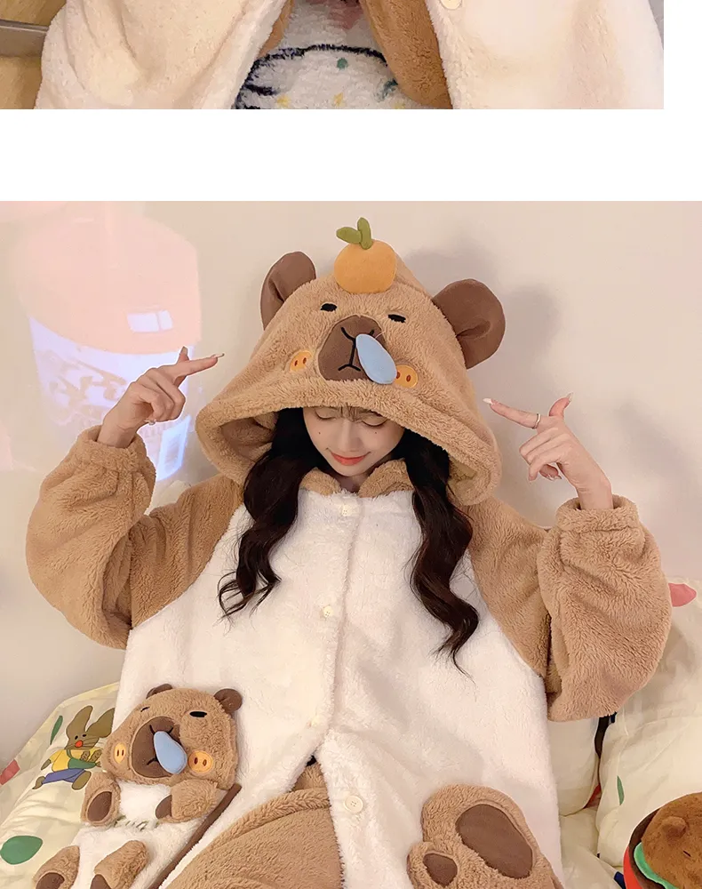 2026 Autumn/Winter Women's New Maternity/Nursing Loungewear Cute Thickened Warm Long Robe Long Plush Homewear Set · Wholesale · OEM · Worldwide Shipping - Detail 14