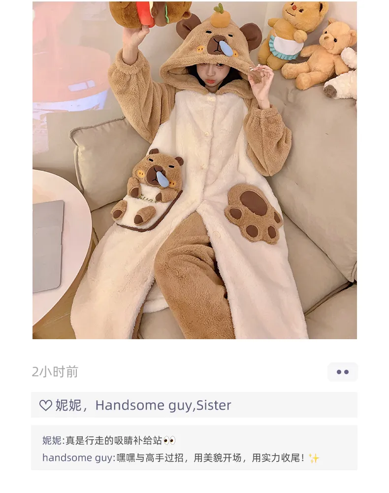 2026 Autumn/Winter Women's New Maternity/Nursing Loungewear Cute Thickened Warm Long Robe Long Plush Homewear Set · Wholesale · OEM · Worldwide Shipping - Detail 4