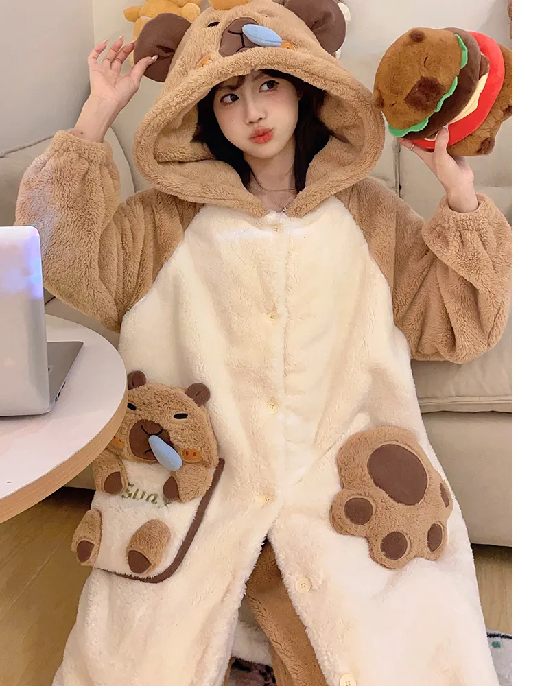 2026 Autumn/Winter Women's New Maternity/Nursing Loungewear Cute Thickened Warm Long Robe Long Plush Homewear Set · Wholesale · OEM · Worldwide Shipping - Detail 13