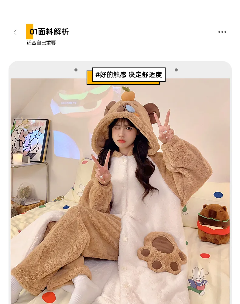 2026 Autumn/Winter Women's New Maternity/Nursing Loungewear Cute Thickened Warm Long Robe Long Plush Homewear Set · Wholesale · OEM · Worldwide Shipping - Detail 5