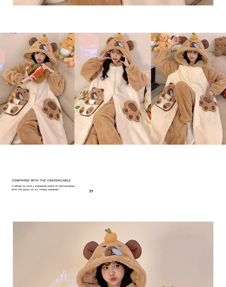 2026 Autumn/Winter Women's New Maternity/Nursing Loungewear Cute Thickened Warm Long Robe Long Plush Homewear Set · Wholesale · OEM · Worldwide Shipping - Detail 11