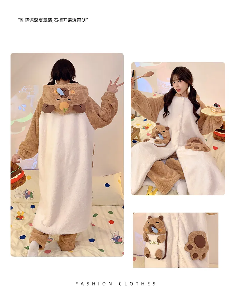 2026 Autumn/Winter Women's New Maternity/Nursing Loungewear Cute Thickened Warm Long Robe Long Plush Homewear Set · Wholesale · OEM · Worldwide Shipping - Detail 9