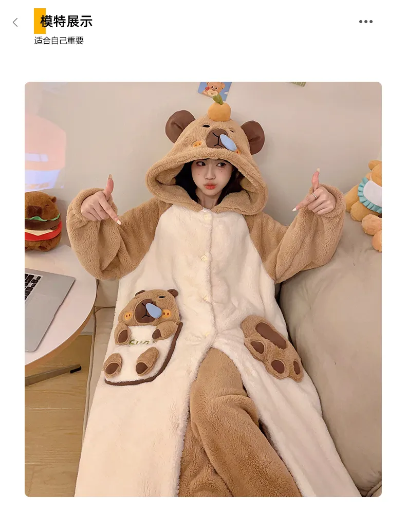 2026 Autumn/Winter Women's New Maternity/Nursing Loungewear Cute Thickened Warm Long Robe Long Plush Homewear Set · Wholesale · OEM · Worldwide Shipping - Detail 8
