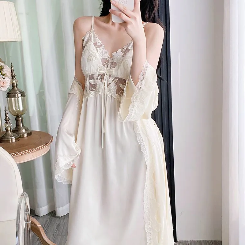 Sexy Women's Ice Silk Camisole Nightgown and Robe Two-Piece Set, Midi Length Premium Loungewear with Padding, Spring/Autumn · Wholesale · OEM · Worldwide Shipping - Detail 7