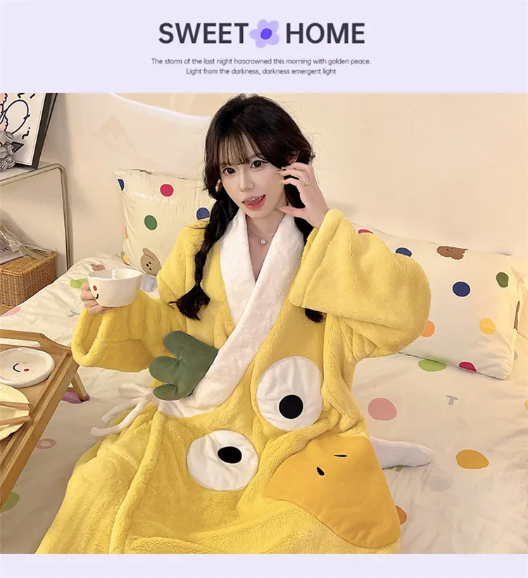신상 잠옷 여성 가을겨울 산호绒 남성 욕袍 커플 파자마 세트 롱 욕의 두꺼운 겨울 · 도매 · OEM · 전 세계 배송 - Detail 10