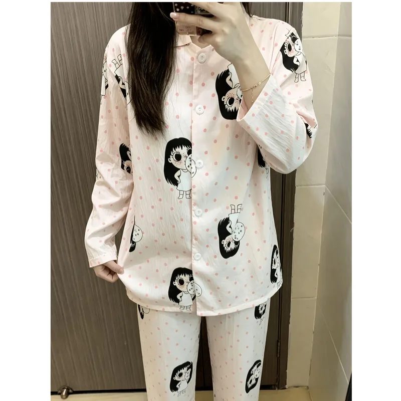 Spring Autumn New Ins Style Pajamas Women Long Sleeve Long Pants Cardigan Lapel Sweet Cute Loungewear · Wholesale · OEM · Worldwide Shipping - View 4