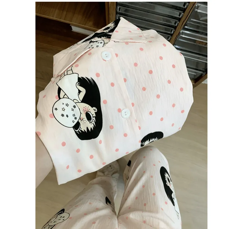 Spring Autumn New Ins Style Pajamas Women Long Sleeve Long Pants Cardigan Lapel Sweet Cute Loungewear · Wholesale · OEM · Worldwide Shipping - View 1