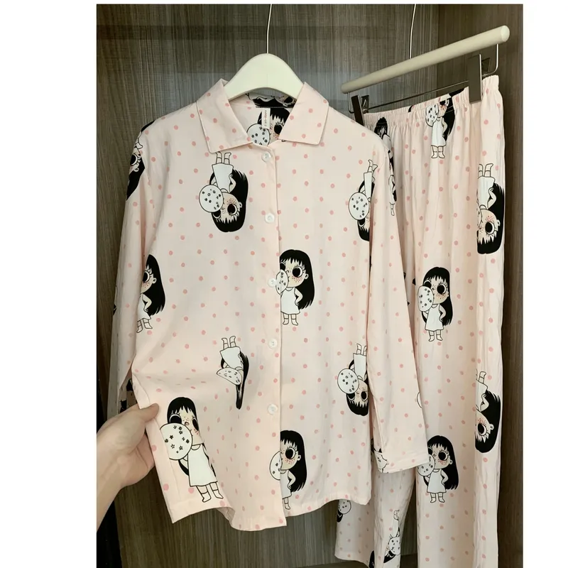 Spring Autumn New Ins Style Pajamas Women Long Sleeve Long Pants Cardigan Lapel Sweet Cute Loungewear · Wholesale · OEM · Worldwide Shipping - View 2