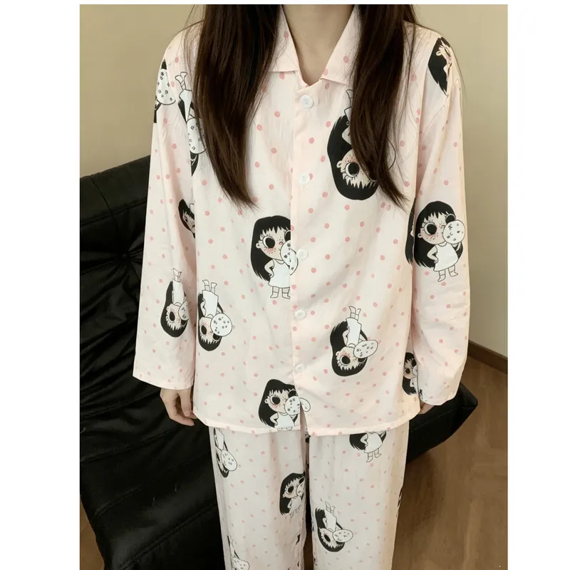 Spring Autumn New Ins Style Pajamas Women Long Sleeve Long Pants Cardigan Lapel Sweet Cute Loungewear · Wholesale · OEM · Worldwide Shipping - View 3