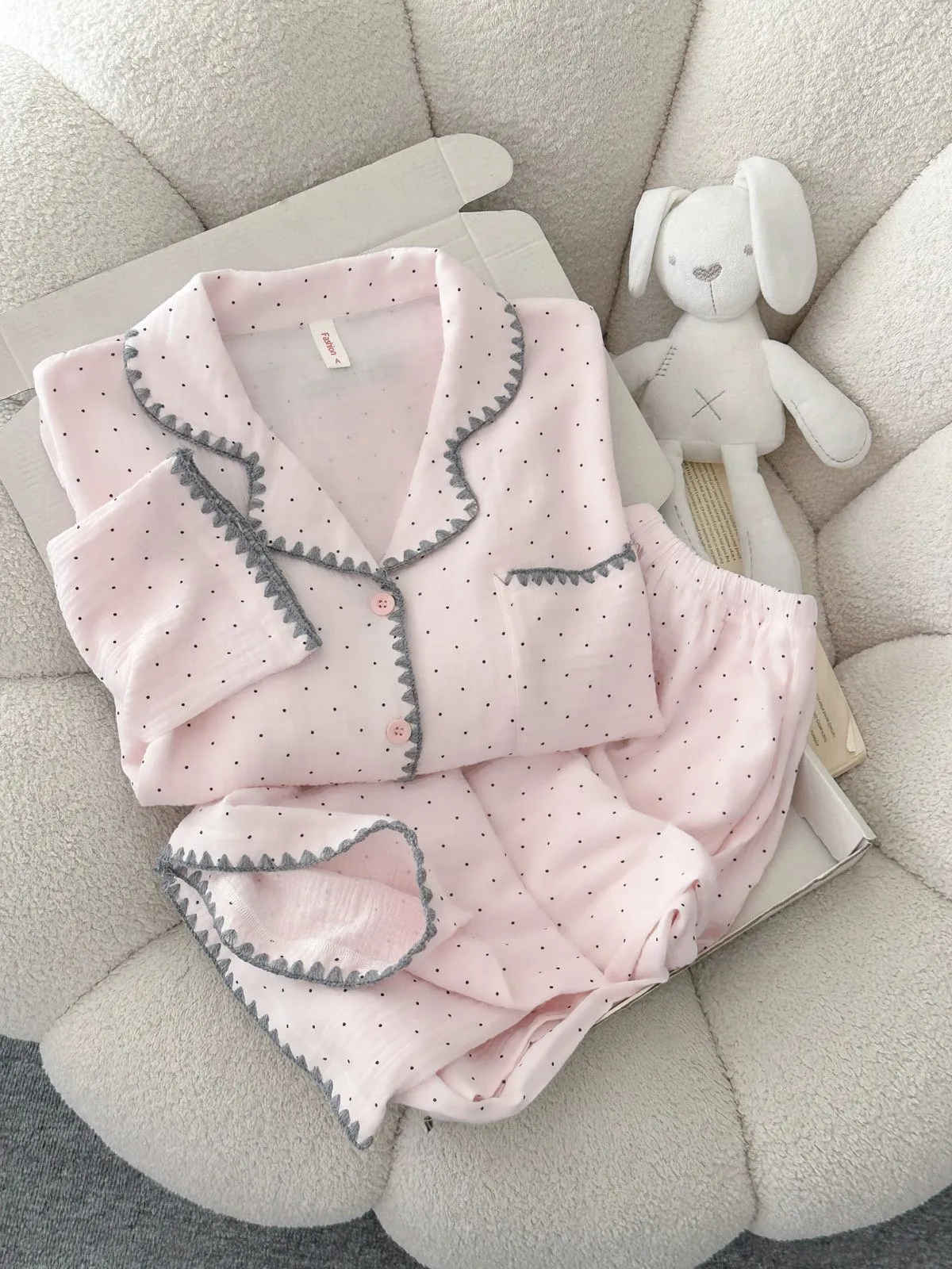 Spring and Autumn New Ins Style Pajamas for Women Long Sleeve Long Pants Cardigan Lapel Homewear · Wholesale · OEM · Worldwide Shipping - Detail 5