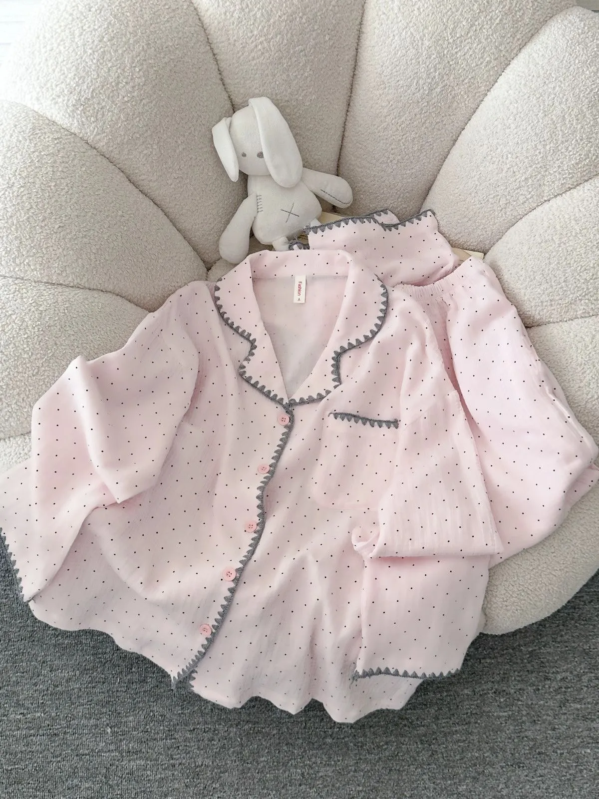 Spring and Autumn New Ins Style Pajamas for Women Long Sleeve Long Pants Cardigan Lapel Homewear · Wholesale · OEM · Worldwide Shipping - Detail 6