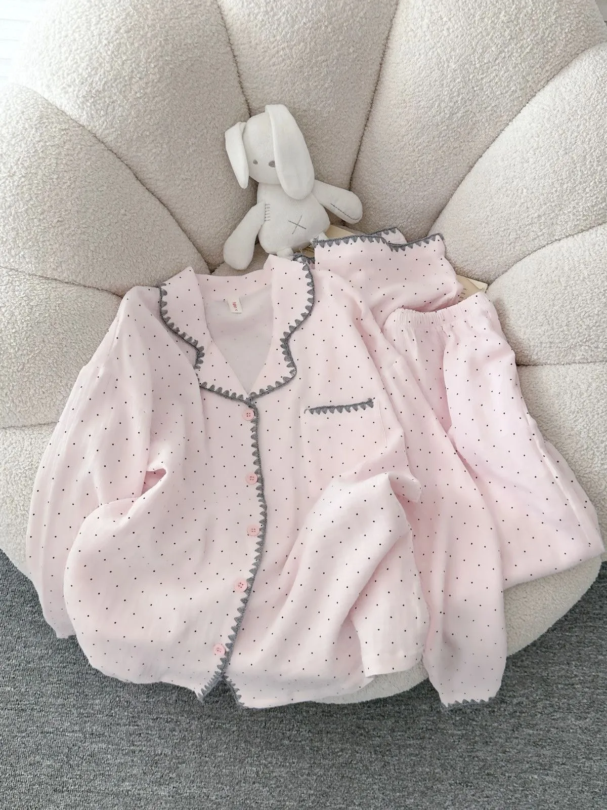 Spring and Autumn New Ins Style Pajamas for Women Long Sleeve Long Pants Cardigan Lapel Homewear · Wholesale · OEM · Worldwide Shipping - Detail 4