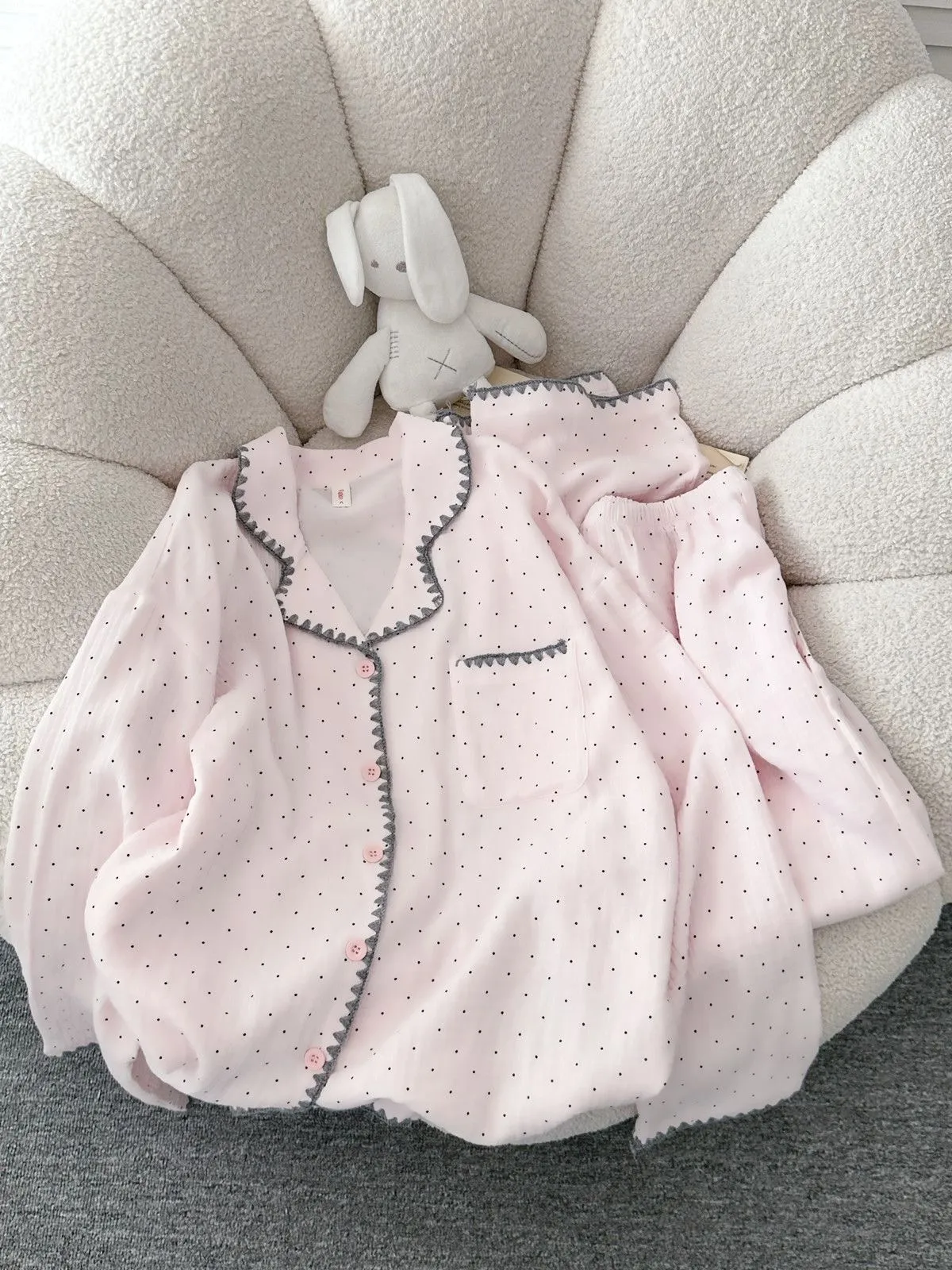 Spring and Autumn New Ins Style Pajamas for Women Long Sleeve Long Pants Cardigan Lapel Homewear · Wholesale · OEM · Worldwide Shipping - Detail 7