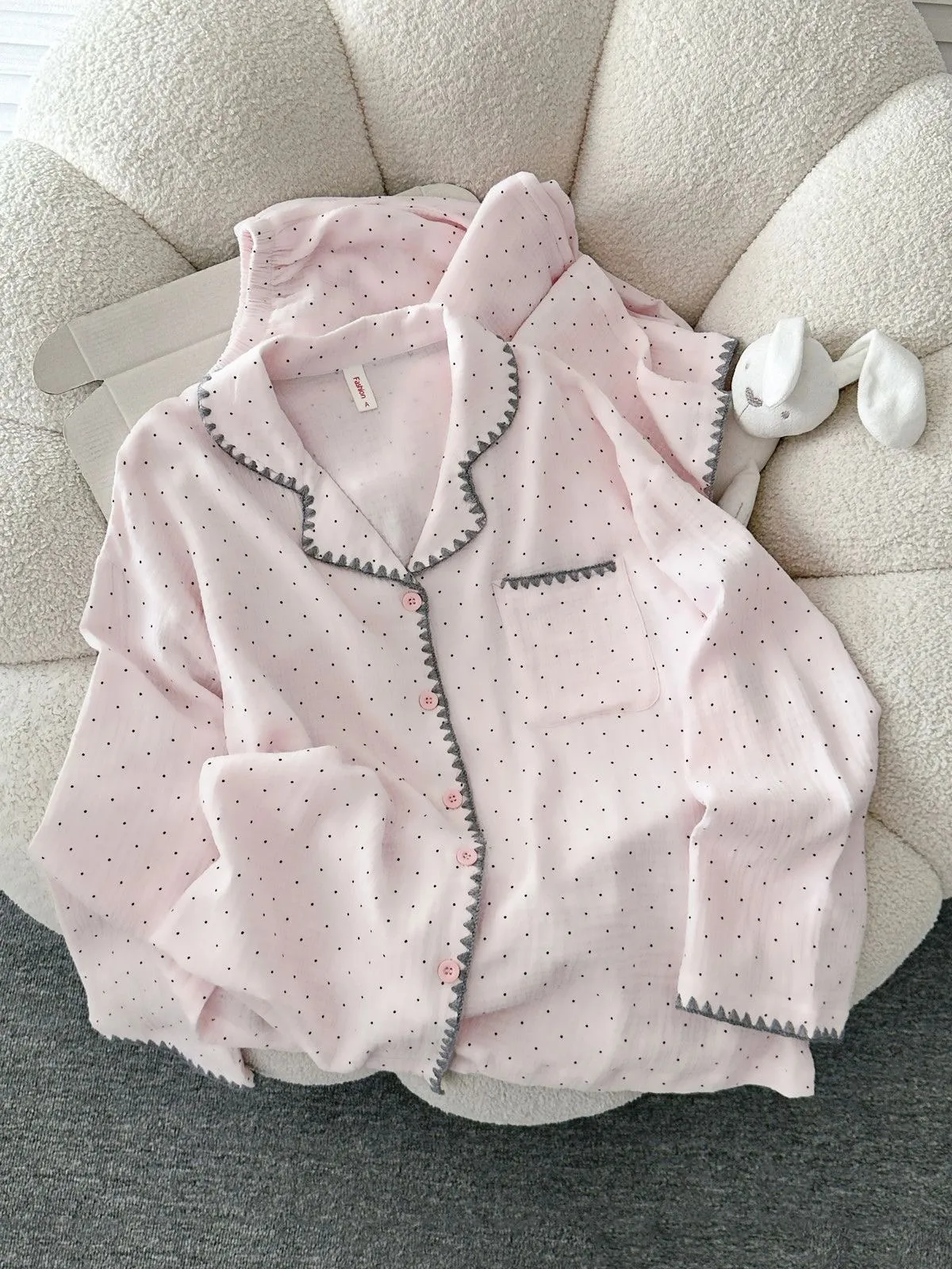 Spring and Autumn New Ins Style Pajamas for Women Long Sleeve Long Pants Cardigan Lapel Homewear · Wholesale · OEM · Worldwide Shipping - Detail 2