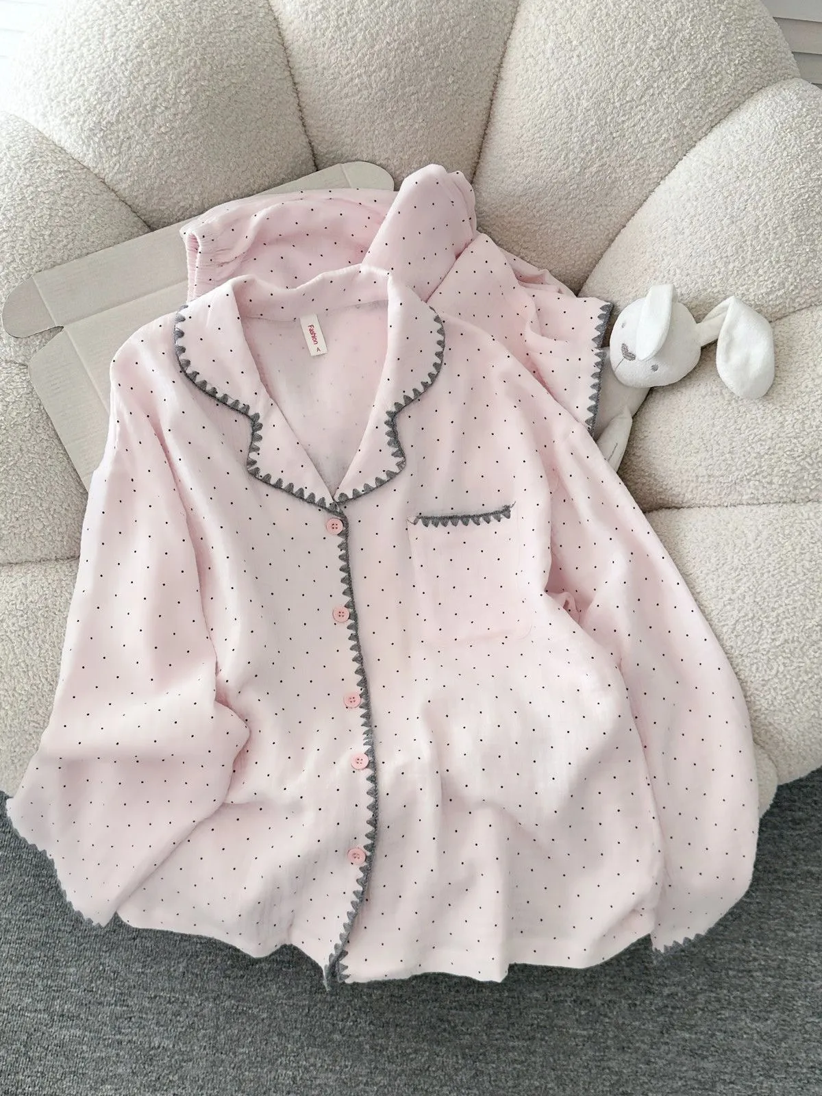 Spring and Autumn New Ins Style Pajamas for Women Long Sleeve Long Pants Cardigan Lapel Homewear · Wholesale · OEM · Worldwide Shipping - Detail 1