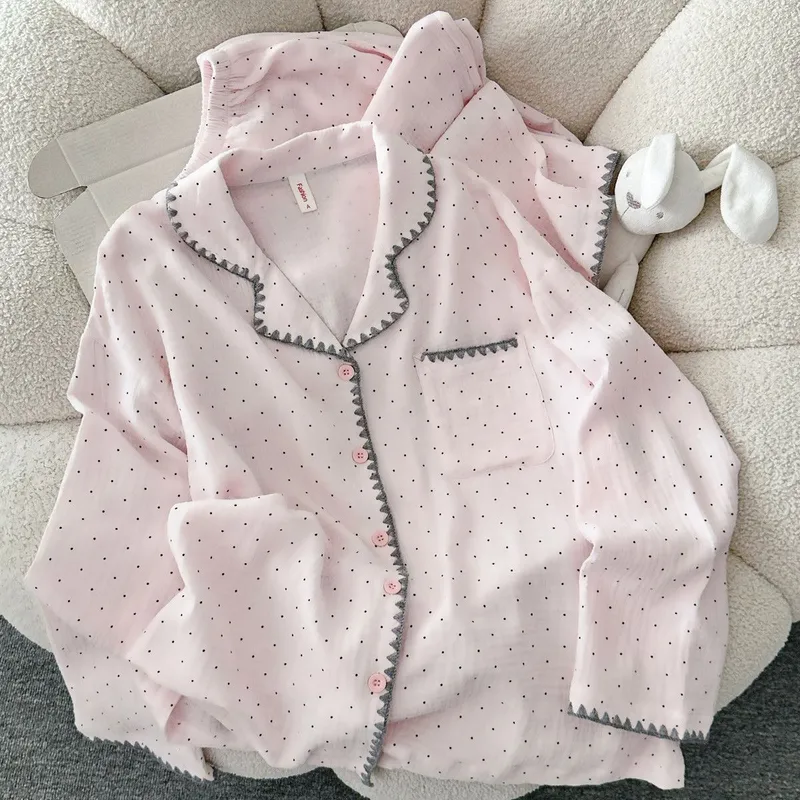 Spring and Autumn New Ins Style Pajamas for Women Long Sleeve Long Pants Cardigan Lapel Homewear · Wholesale · OEM · Worldwide Shipping - View 1