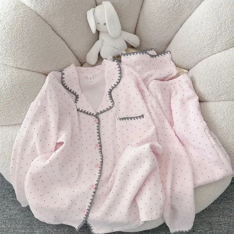 Spring and Autumn New Ins Style Pajamas for Women Long Sleeve Long Pants Cardigan Lapel Homewear · Wholesale · OEM · Worldwide Shipping - View 3