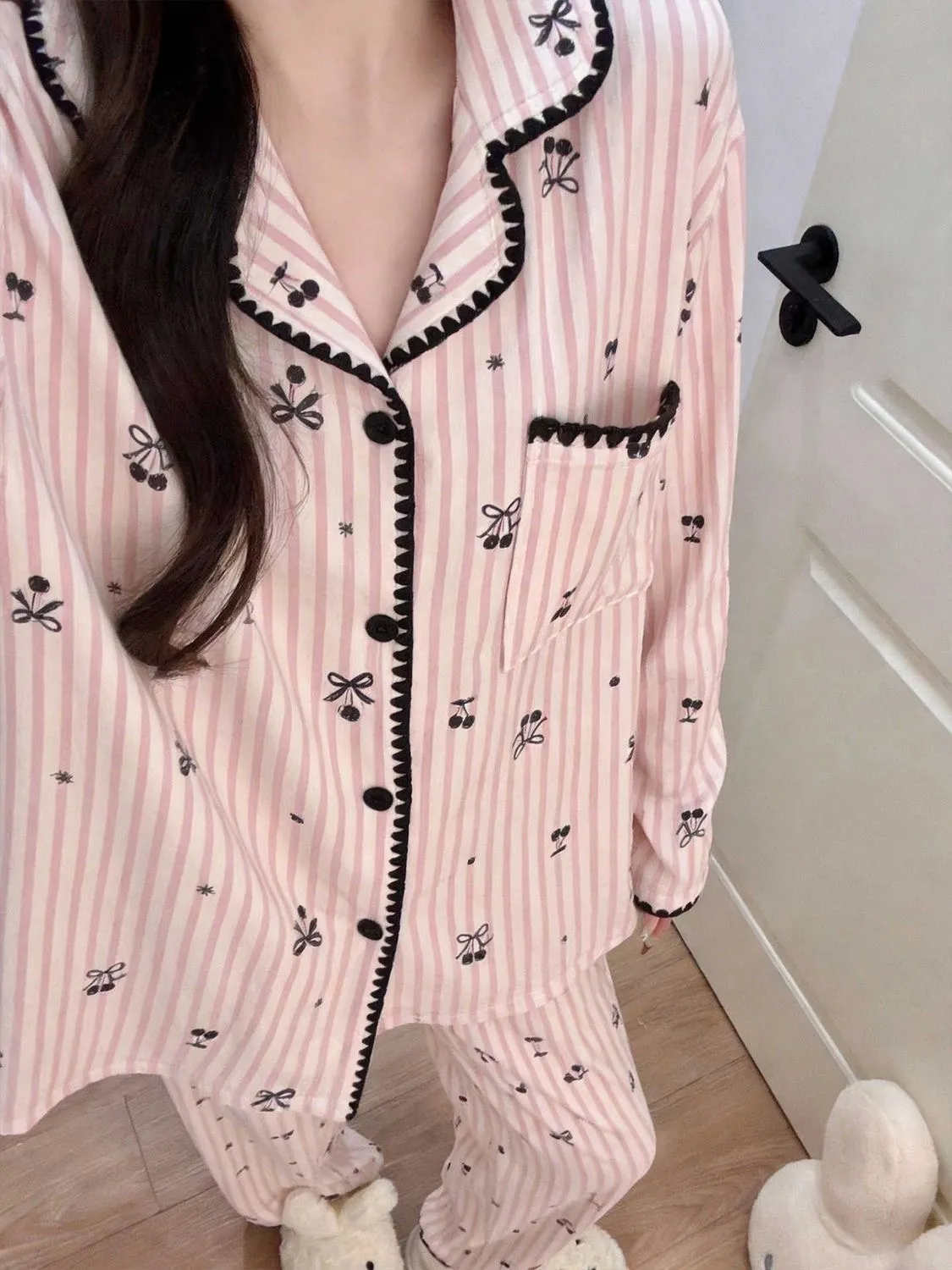 봄가을 신상 ins풍 파자마 여성 긴팔 긴바지 카디건 칼라 귀여운 홈웨어 · 도매 · OEM · 전 세계 배송 - Detail 1
