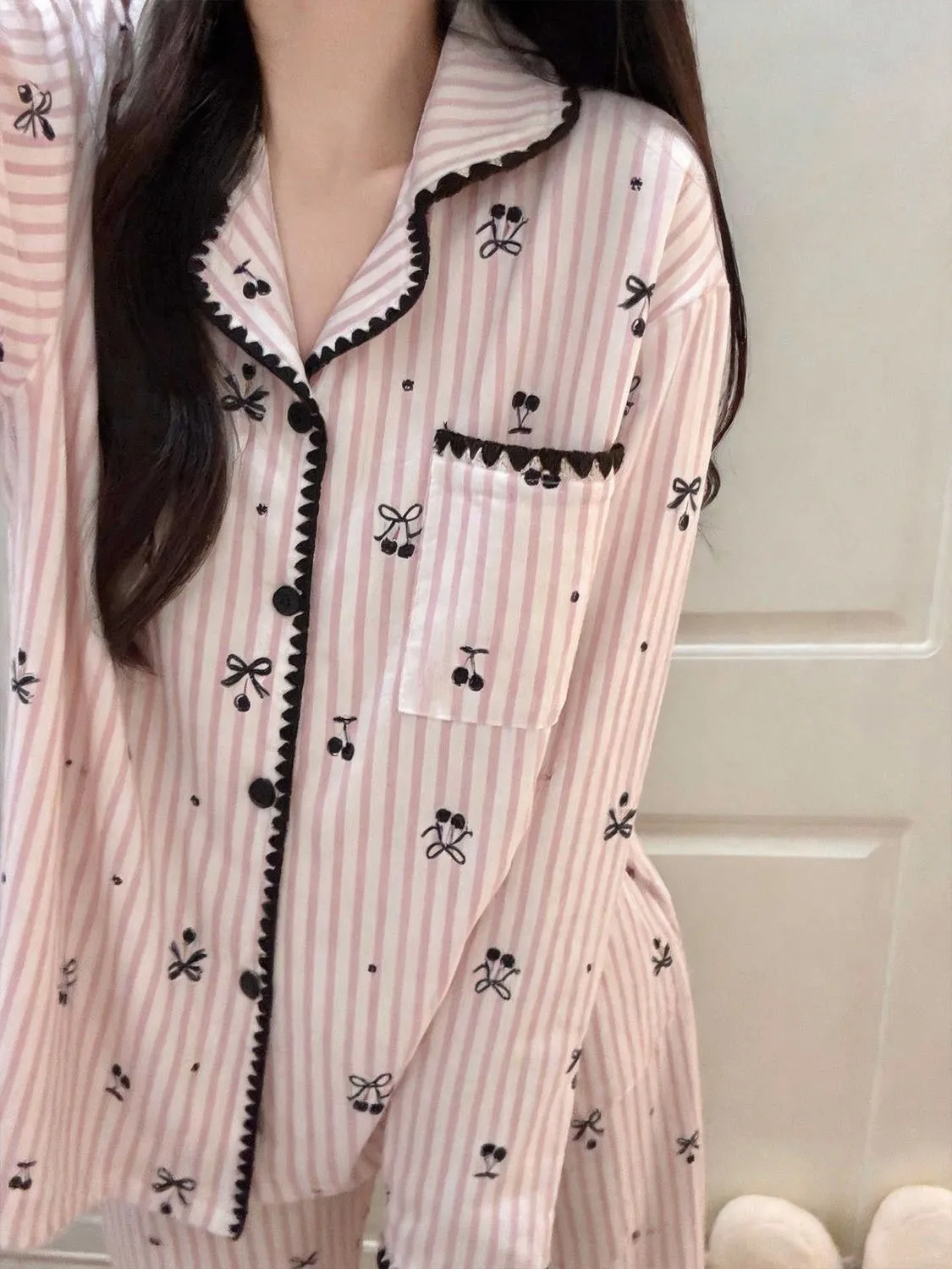 봄가을 신상 ins풍 파자마 여성 긴팔 긴바지 카디건 칼라 귀여운 홈웨어 · 도매 · OEM · 전 세계 배송 - Detail 6