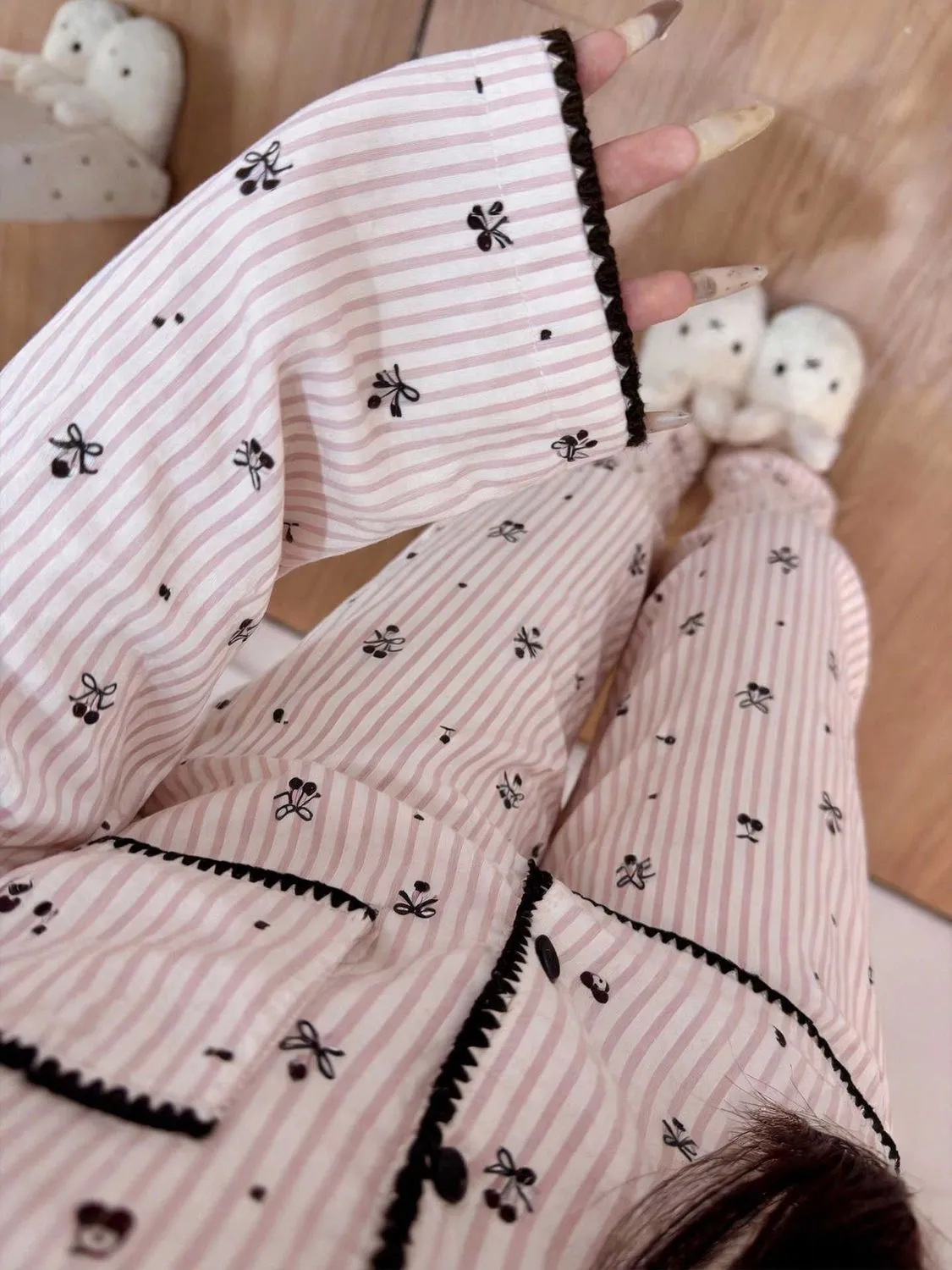 봄가을 신상 ins풍 파자마 여성 긴팔 긴바지 카디건 칼라 귀여운 홈웨어 · 도매 · OEM · 전 세계 배송 - Detail 3