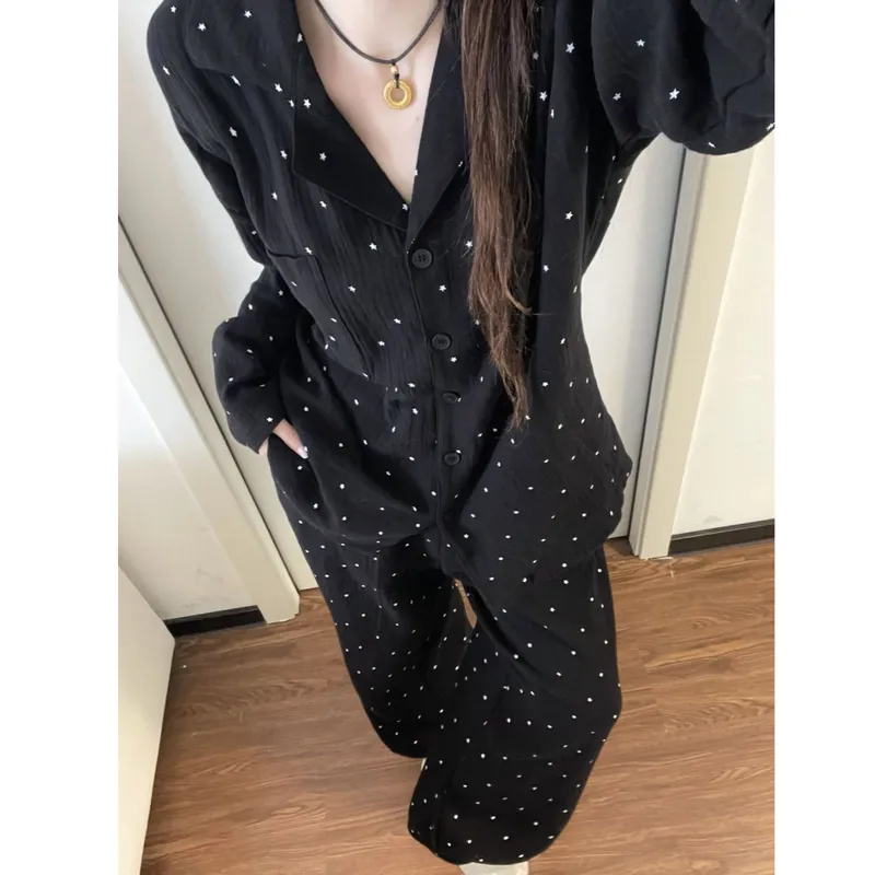 봄가을 신상 인스풍 파자마 여성 긴팔 긴바지 오픈 카디건 칼라 러블리 귀여운 홈웨어 · 도매 · OEM · 전 세계 배송 - View 2