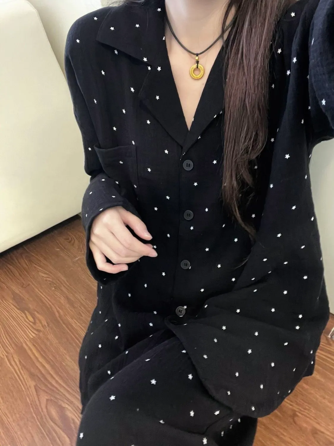봄가을 신상 인스풍 파자마 여성 긴팔 긴바지 오픈 카디건 칼라 러블리 귀여운 홈웨어 · 도매 · OEM · 전 세계 배송 - Detail 5