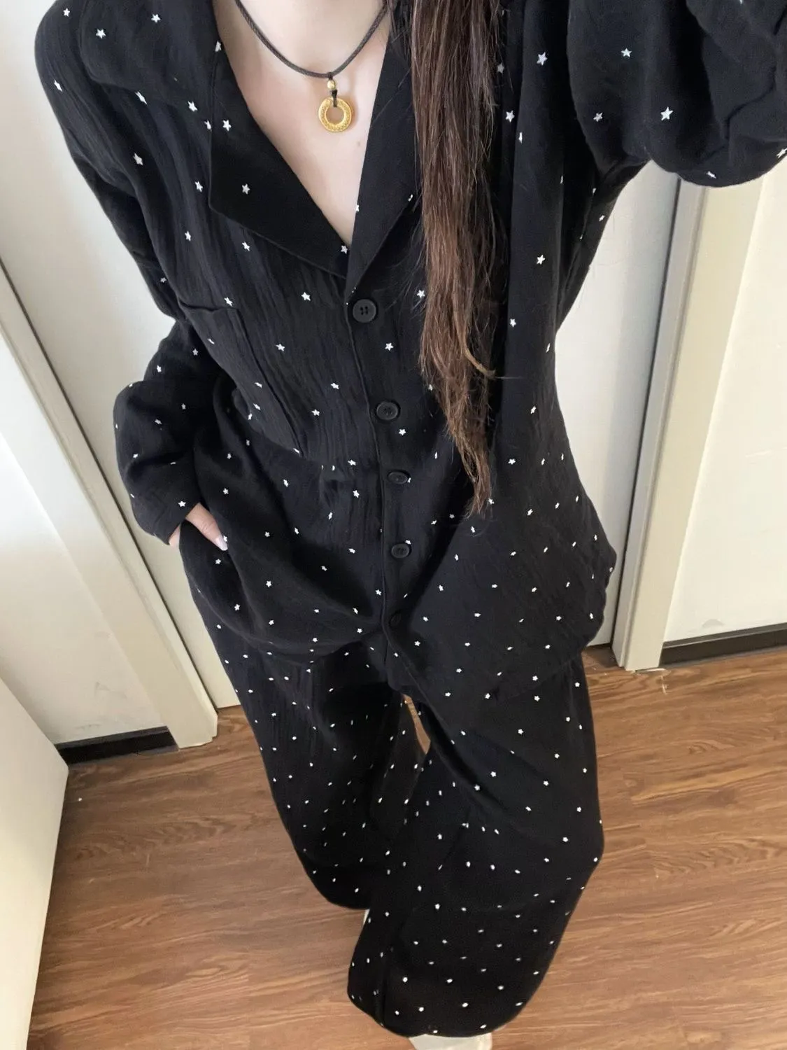 봄가을 신상 인스풍 파자마 여성 긴팔 긴바지 오픈 카디건 칼라 러블리 귀여운 홈웨어 · 도매 · OEM · 전 세계 배송 - Detail 4